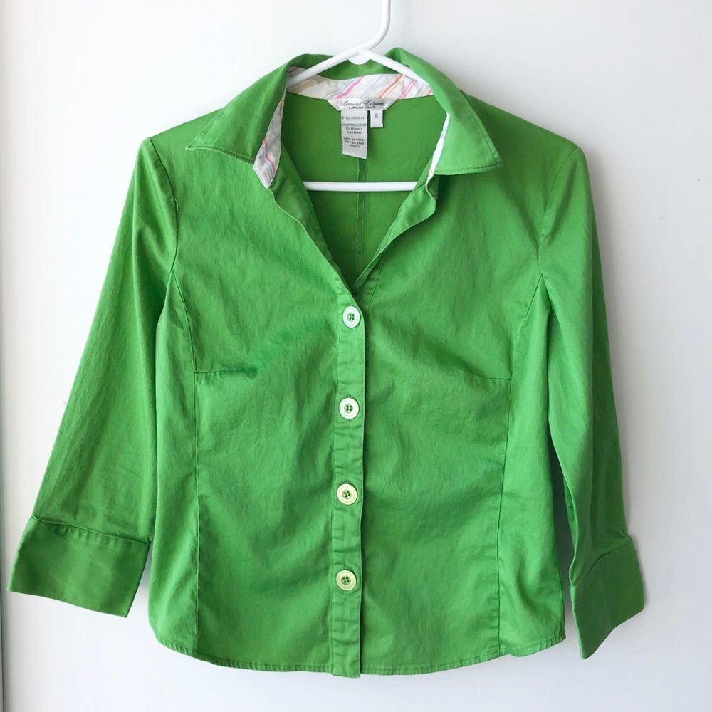 London Fog Green Button-Up Blouse